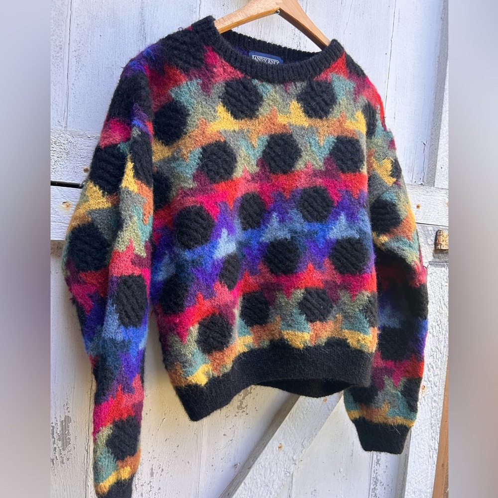 Unreal 100% Alpaca wool vintage Lands' End Colorful knit Sweater